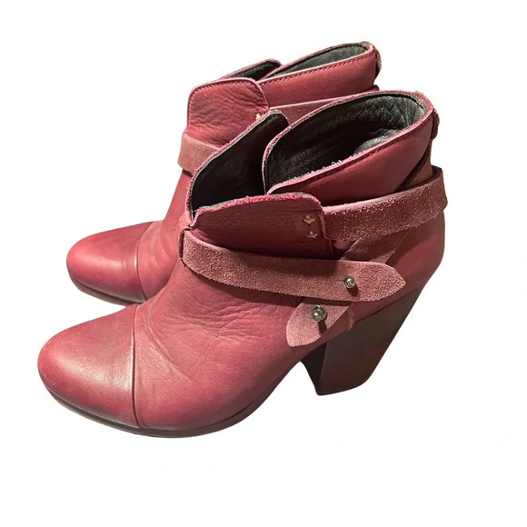 Rag & Bone Harrow Burgundy Leather Stud Harness Block‎ Heel Size 38 Taylor Swift - Picture 1 of 13